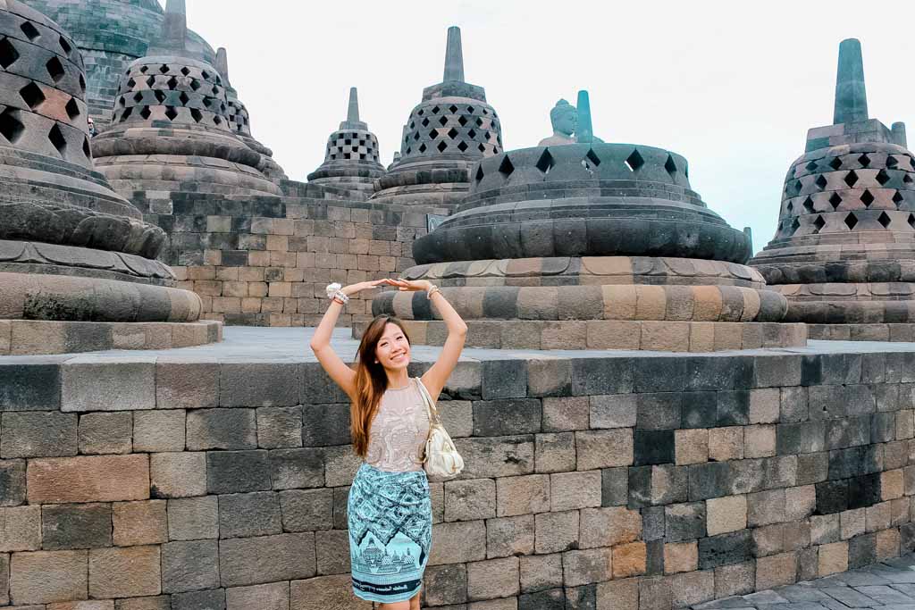A girl picture in Borobudur temple