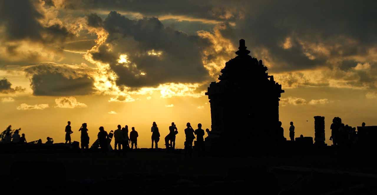 Siluet of Ijo temple in the moment of sunset